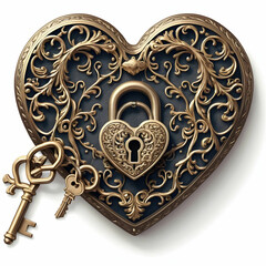 a heart shaped lock with an ornate key