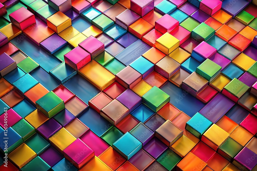 Poster abstract colorful mosaic rectangular blocks wall or floor background