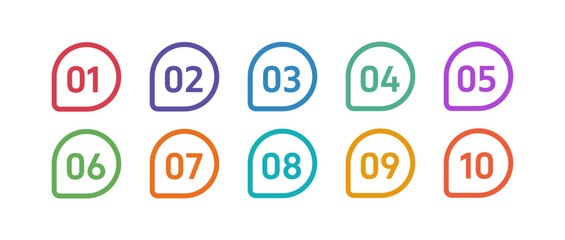 Colorful Number Bullet points, infographics markers. Triangle number bullet point icon arrow set. Number Flags 1 to 10 Flat design isolated vector. Vector illustration