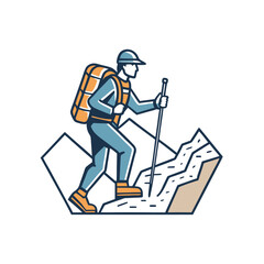 Obraz premium vector silhouette of a hiker climbing a rocky path,