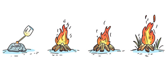 Obraz premium simple cartoon drawing of match lighting wood isolated on white background PNG.AI GENERATED