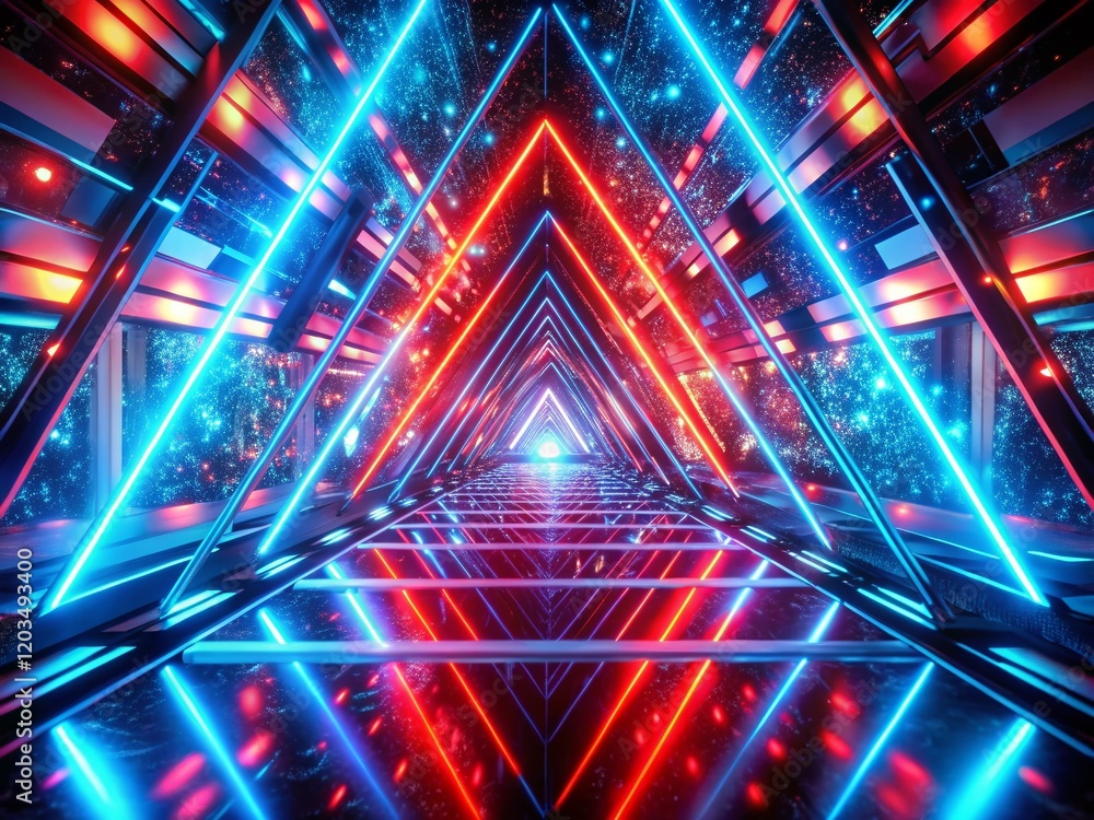 Poster abstract futuristic neon triangle tunnel vj loop background - double exposure animated dynamic