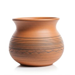 Handmade Clay Pot with Decorative Stripes and Patterns on Surface
