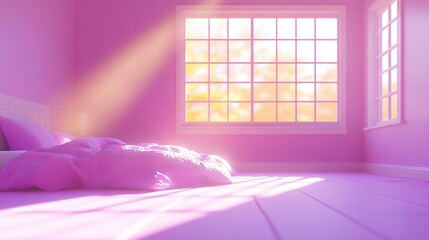 Sunlit Pink Bedroom Interior Design with Minimalist Bed