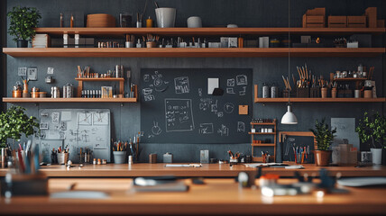 Research room with blackboard