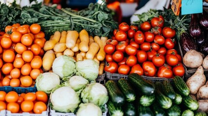 Fresh Market Produce Abundant Colorful Vegetables