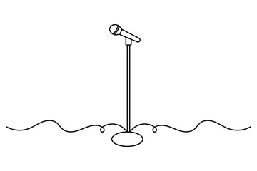 Microphone continuous one line drawing of outline vector illustration