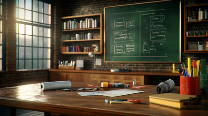 Research room with blackboard