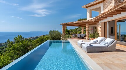 Fototapeta premium luxury villa infinity pool, ocean view - luxury lifestyle