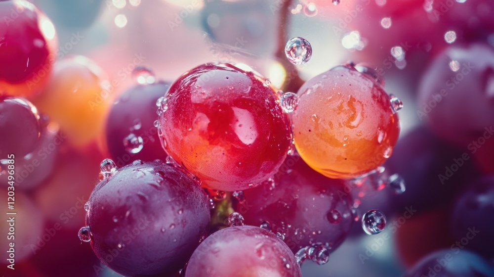 Poster fresh grapes submerged in sparkling water creating a vibrant visual display in a close-up shot