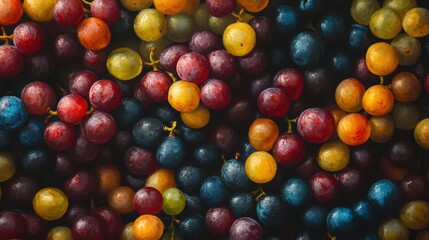 Fototapeta premium Colorful assortment of fresh grapes arranged in a vibrant display at a local market