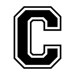 Initial letter C in varsity font svg cut file. Isolated vector illustration.