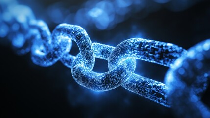 Digital representation of futuristic glowing chain links in blue