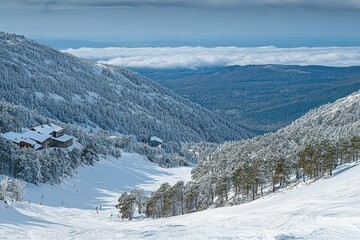 Autumn Colors in the Dolomites, Italy. Yellow larches and snow-capped peaks on a sunny day.. Beautiful simple AI generated image