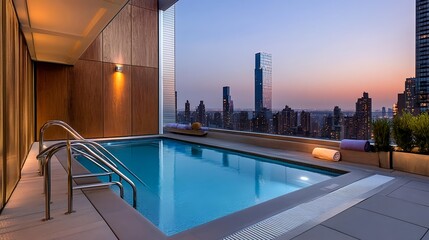 Fototapeta premium rooftop infinity pool cityscape sunset - urban luxury