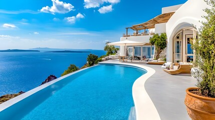 Obraz premium santorini villa infinity pool luxury vacation - luxury travel