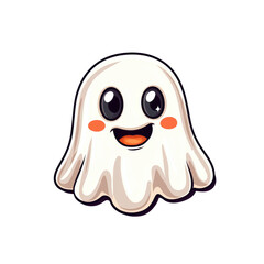 Obraz premium Cute Cartoon Ghost with a Happy Face in Flat Design Style