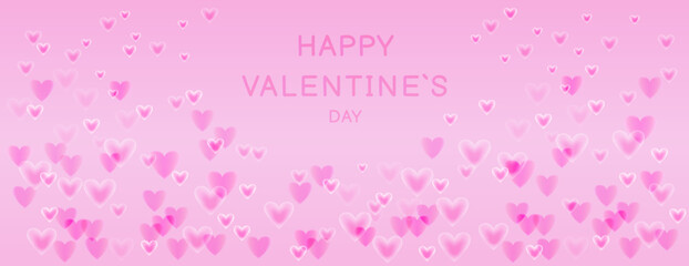 Romantic Valentine's Day background featuring soft transparent hearts floating on a gradient pink backdrop. Perfect for holiday-themed designs, banners, greeting cards, romantic posters