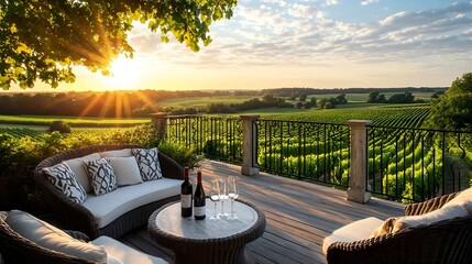 Fototapeta premium sunset vineyard terrace, wine & relaxation - golden hour photography