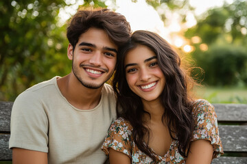 Fototapeta premium young indian couple sitting together at park