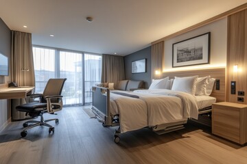 Accessible hotel room with features for guests with disabilities designed for comfort and convenience