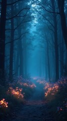 Fototapeta premium Serene Twilight Forest with Glowing Flowers
