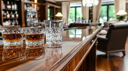 Fototapeta premium whiskey glasses on luxury bar counter - luxury lifestyle