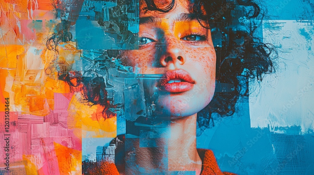 Aufkleber Vibrant hues intertwine with a captivating face, blending human features with an explosion of colors and textures. The composition evokes a sense of depth and complexity