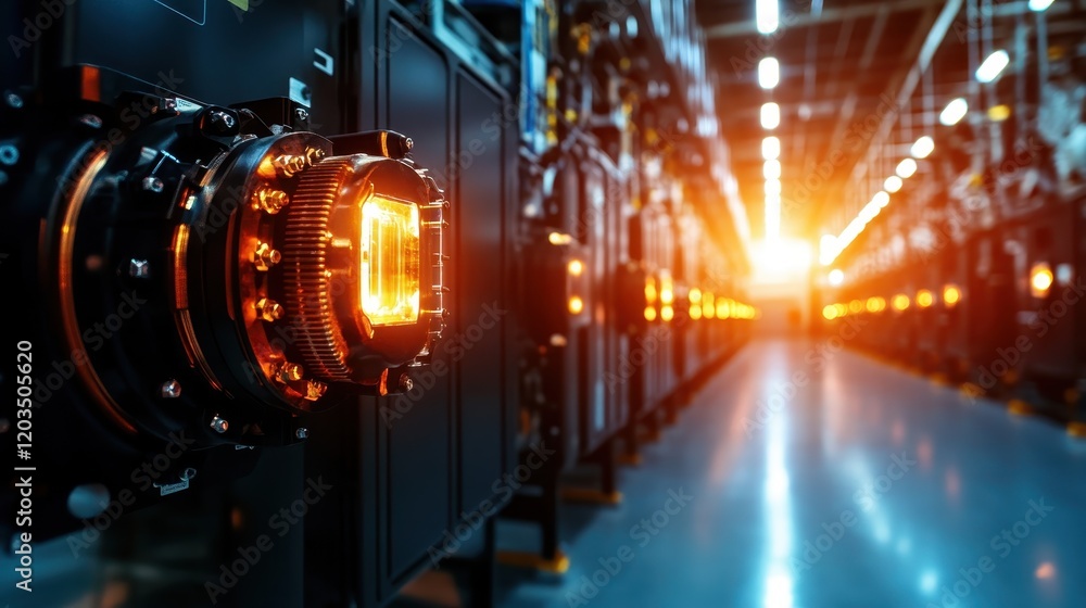 Poster a captivating view of a modern data center featuring glowing technology components that highlight it