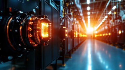 A captivating view of a modern data center featuring glowing technology components that highlight its advanced infrastructure and futuristic design principles.