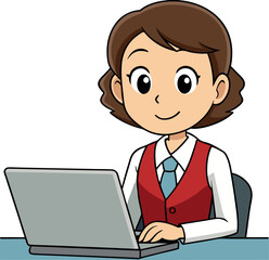 Smiling businesswoman working on laptop in office environment