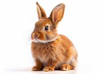 Obraz premium Adorable Brown Fluffy Bunny Rabbit, Right Side Copy Space, Isolated PNG