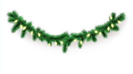 A realistic decorative element featuring traditional Christmas green lush tinsel and a festive ribbon garland.