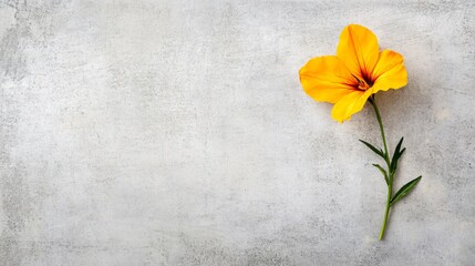 Single Yellow Flower on Gray Background Minimalist Floral Photography