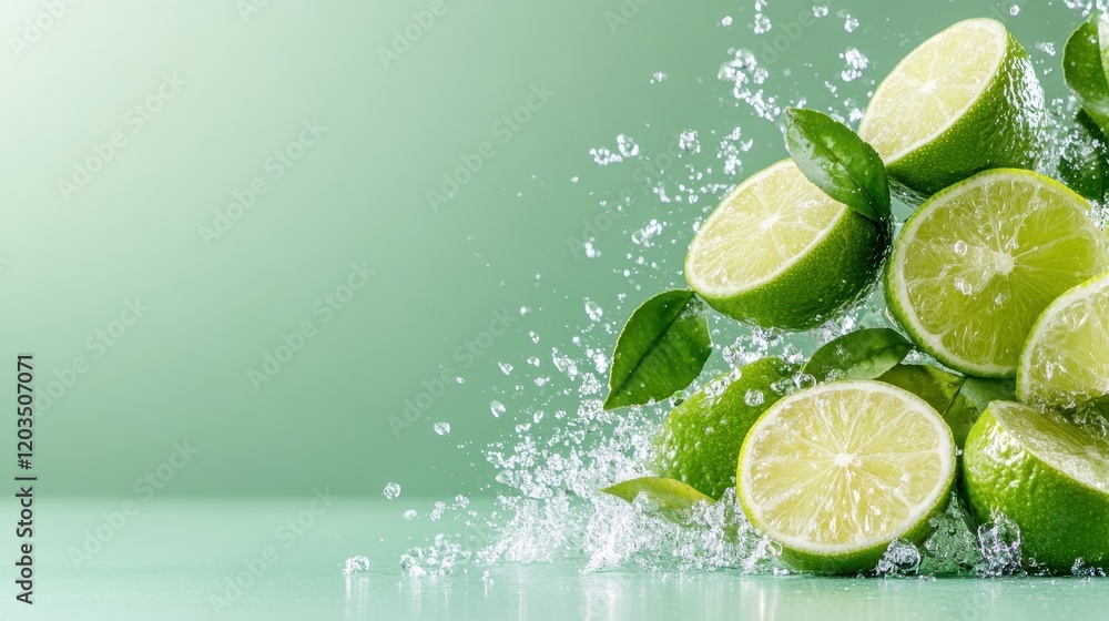 Aufkleber vivid lime halves are creating mesmerizing splashes in water, emphasizing the refreshing properties 