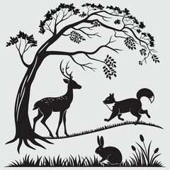 forest animals silhouette vector design art and illustration