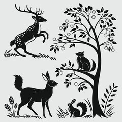 forest animals silhouette vector design art and illustration