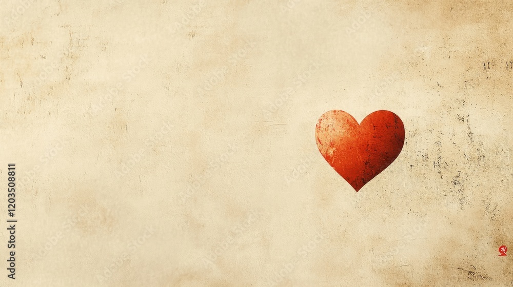 Poster a simple beige background with a small, subtle heart icon in the corner