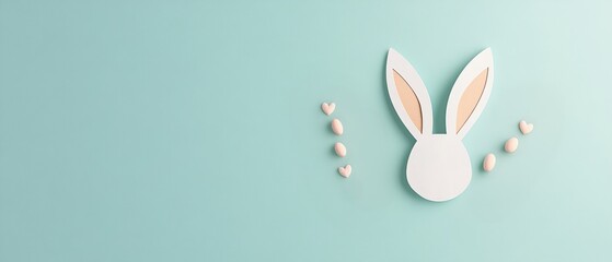 Sweet Easter Bunny Minimalist Design on Mint Background with Rabbit Ears Silhouette Clean, Playful, Cartoon Style for Text Space