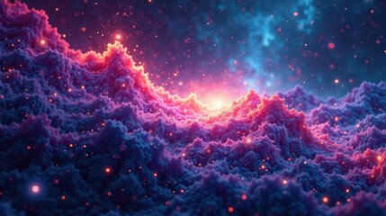 Obraz premium Enchanted Cosmic Landscape A Dreamlike Realm of Glowing Nebulae and Mystical Dust