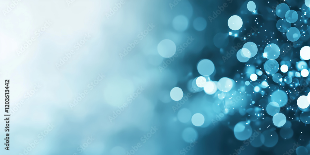 Wall mural blue bokeh lights on gradient background. abstract holiday design
