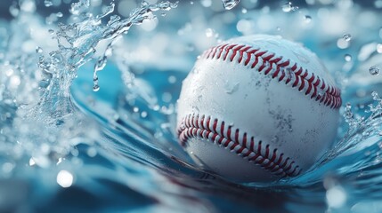 Baseball player hitting ball with baseball spinning with water splashing,Slow motion Baseball ball flying with stadium background concept of strength,home run,baseball field with grandstand.