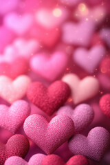 Fototapeta premium Colorful heart shapes create a vibrant display in various shades of pink and red for a romantic occasion