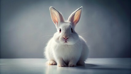 Fototapeta premium Adorable White Rabbit on Pure White Background - Night Photography