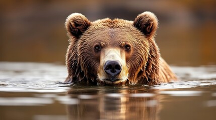 Obraz premium A striking image of a grizzly bear underwater, its intense gaze capturing the essence of raw beauty and the intricate connection between wildlife and its environment.