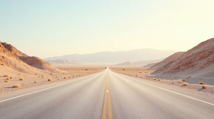 Fototapeta premium Endless Desert Highway A Journey of Solitude and Open Road