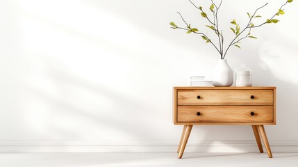 A minimalist wooden table adorned with decorative items, showcasing a stylish design that enhances any modern living space through simplicity and elegance.
