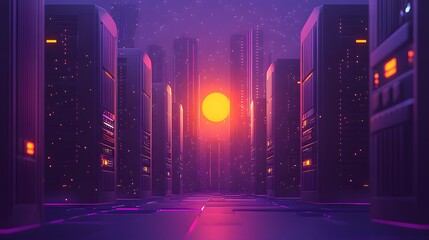 69. A series of high-tech servers with rapid data transmission, symbolizing the reliability of modern web hosting