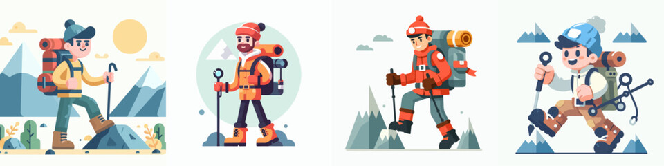 cartoon illustration of people hiking