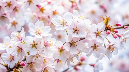 Fototapeta premium Aerial Drone Shot: Delicate Cherry Blossoms on Pure White, Fine Black Line Detail